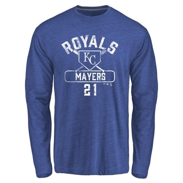 Men's Kansas City Royals Mike Mayers ＃21 Base Runner Long Sleeve T-Shirt - Royal