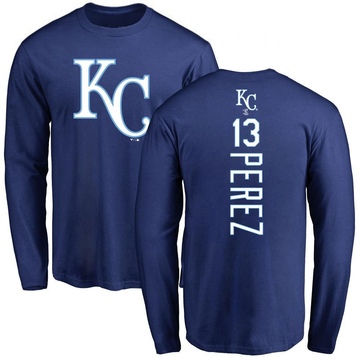 Men's Kansas City Royals Salvador Perez ＃13 Backer Long Sleeve T-Shirt - Royal