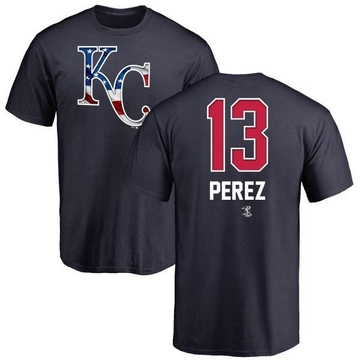 Men's Kansas City Royals Salvador Perez ＃13 Name and Number Banner Wave T-Shirt - Navy