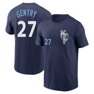 Men's Kansas City Royals Tyler Gentry ＃27 2022 City Connect Name & Number T-Shirt - Navy