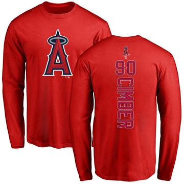 Men's Los Angeles Angels Adam Cimber ＃90 Backer Long Sleeve T-Shirt - Red