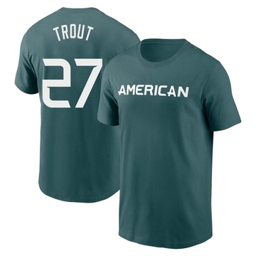 Men's Los Angeles Angels Mike Trout ＃27 Game American League 2023 All-Star Name & Number T-Shirt - Teal
