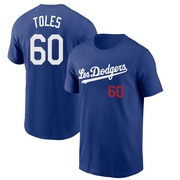 Men's Los Angeles Dodgers Andrew Toles ＃60 2022 City Connect Name & Number T-Shirt - Royal