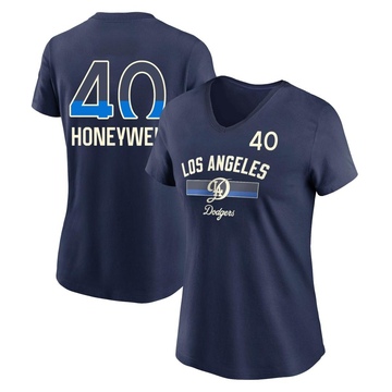 Men's Los Angeles Dodgers Brent Honeywell ＃40 Legend Womn's 2024 City Connect Performance V-Neck Name & Number T-Shirt - Navy