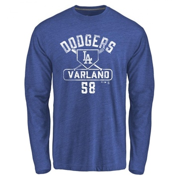 Men's Los Angeles Dodgers Gus Varland ＃58 Base Runner Long Sleeve T-Shirt - Royal