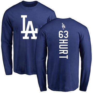 Men's Los Angeles Dodgers Kyle Hurt ＃63 Backer Long Sleeve T-Shirt - Royal