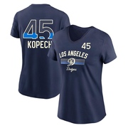 Men's Los Angeles Dodgers Michael Kopech ＃45 Legend Womn's 2024 City Connect Performance V-Neck Name & Number T-Shirt - Navy