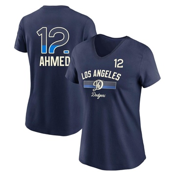 Men's Los Angeles Dodgers Nick Ahmed ＃12 Legend Womn's 2024 City Connect Performance V-Neck Name & Number T-Shirt - Navy