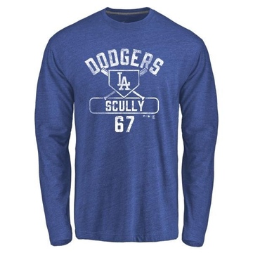 Men's Los Angeles Dodgers Vin Scully ＃67 Base Runner Long Sleeve T-Shirt - Royal