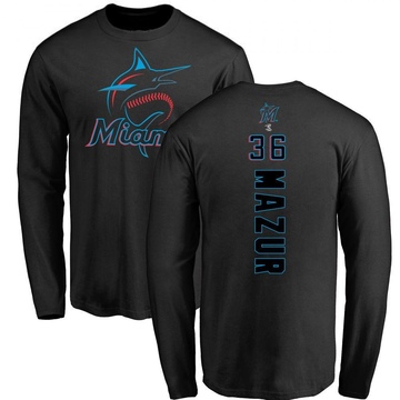 Men's Miami Marlins Adam Mazur ＃36 Backer Long Sleeve T-Shirt - Black