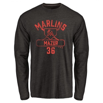 Men's Miami Marlins Adam Mazur ＃36 Base Runner Long Sleeve T-Shirt - Black