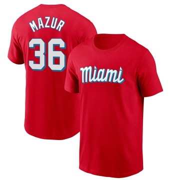 Men's Miami Marlins Adam Mazur ＃36 City Connect Name & Number T-Shirt - Red