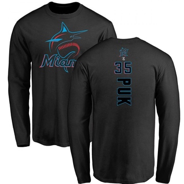 Men's Miami Marlins A.J. Puk ＃35 Backer Long Sleeve T-Shirt - Black