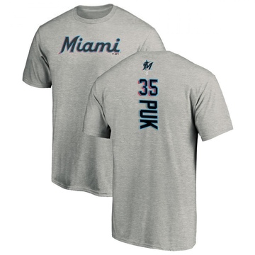 Men's Miami Marlins A.J. Puk ＃35 Backer T-Shirt Ash