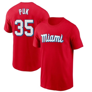 Men's Miami Marlins A.J. Puk ＃35 City Connect Name & Number T-Shirt - Red