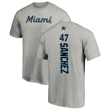 Men's Miami Marlins Ali Sanchez ＃47 Backer T-Shirt Ash