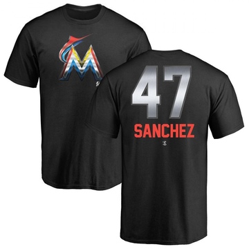 Men's Miami Marlins Ali Sanchez ＃47 Midnight Mascot T-Shirt - Black