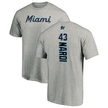 Men's Miami Marlins Andrew Nardi ＃43 Backer T-Shirt Ash