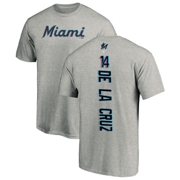 Men's Miami Marlins Bryan De La Cruz ＃14 Backer T-Shirt Ash