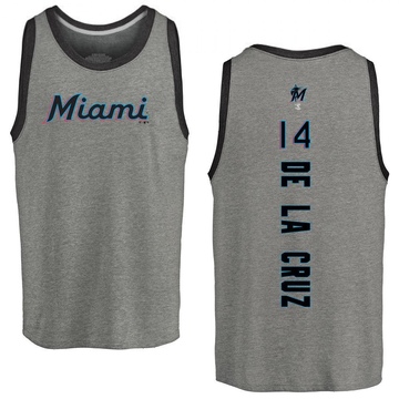 Men's Miami Marlins Bryan De La Cruz ＃14 Backer Tank Top Ash