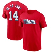 Men's Miami Marlins Bryan De La Cruz ＃14 City Connect Name & Number T-Shirt - Red