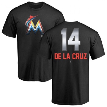 Men's Miami Marlins Bryan De La Cruz ＃14 Midnight Mascot T-Shirt - Black