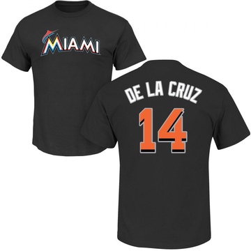 Men's Miami Marlins Bryan De La Cruz ＃14 Roster Name & Number T-Shirt - Black