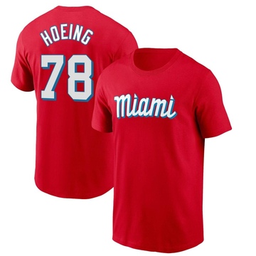 Men's Miami Marlins Bryan Hoeing ＃78 City Connect Name & Number T-Shirt - Red