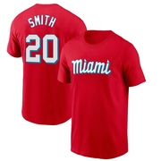 Men's Miami Marlins Burch Smith ＃20 City Connect Name & Number T-Shirt - Red