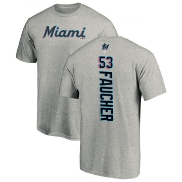 Men's Miami Marlins Calvin Faucher ＃53 Backer T-Shirt Ash