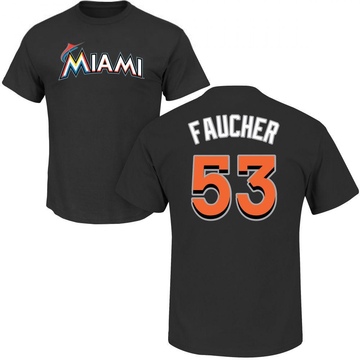 Men's Miami Marlins Calvin Faucher ＃53 Roster Name & Number T-Shirt - Black