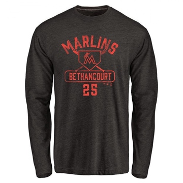 Men's Miami Marlins Christian Bethancourt ＃25 Base Runner Long Sleeve T-Shirt - Black