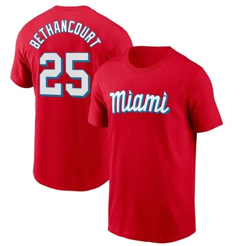 Men's Miami Marlins Christian Bethancourt ＃25 City Connect Name & Number T-Shirt - Red