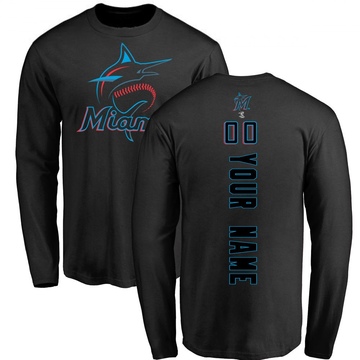 Men's Miami Marlins Custom ＃00 Backer Long Sleeve T-Shirt - Black