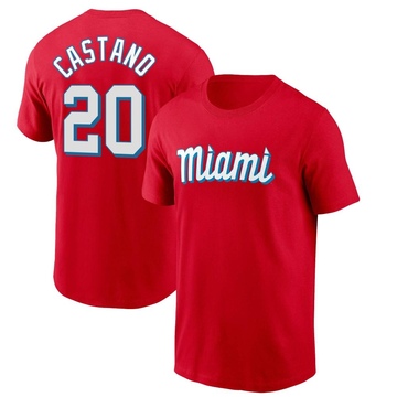 Men's Miami Marlins Daniel Castano ＃20 City Connect Name & Number T-Shirt - Red