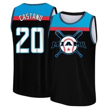 Men's Miami Marlins Daniel Castano ＃20 Legend Baseball Tank Top - Black/Blue