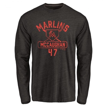 Men's Miami Marlins Darren McCaughan ＃47 Base Runner Long Sleeve T-Shirt - Black