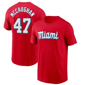 Men's Miami Marlins Darren McCaughan ＃47 City Connect Name & Number T-Shirt - Red