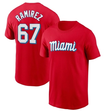 Men's Miami Marlins Emmanuel Ramirez ＃67 City Connect Name & Number T-Shirt - Red