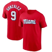 Men's Miami Marlins Erik Gonzalez ＃9 City Connect Name & Number T-Shirt - Red