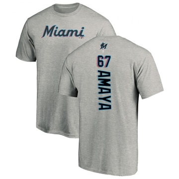 Men's Miami Marlins Jacob Amaya ＃67 Backer T-Shirt Ash