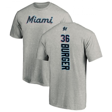 Men's Miami Marlins Jake Burger ＃36 Backer T-Shirt Ash