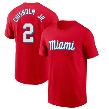 Men's Miami Marlins Jazz Chisholm Jr. ＃2 City Connect Name & Number T-Shirt - Red