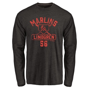 Men's Miami Marlins Jeff Lindgren ＃56 Base Runner Long Sleeve T-Shirt - Black