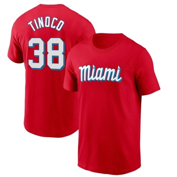 Men's Miami Marlins Jesus Tinoco ＃38 City Connect Name & Number T-Shirt - Red