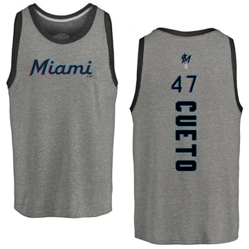 Men's Miami Marlins Johnny Cueto ＃47 Backer Tank Top Ash