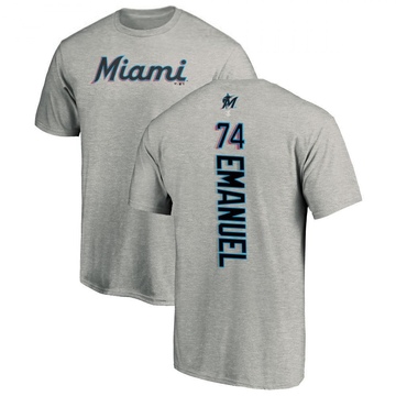 Men's Miami Marlins Kent Emanuel ＃74 Backer T-Shirt Ash