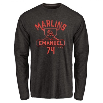 Men's Miami Marlins Kent Emanuel ＃74 Base Runner Long Sleeve T-Shirt - Black