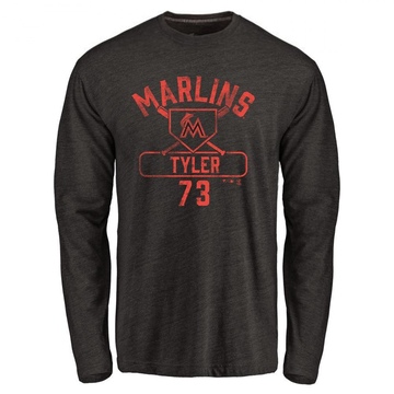 Men's Miami Marlins Kyle Tyler ＃73 Base Runner Long Sleeve T-Shirt - Black