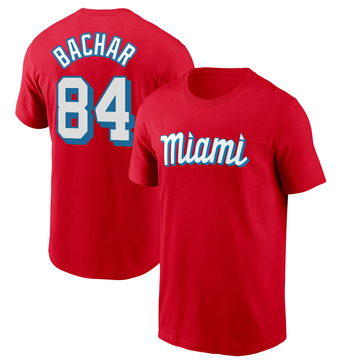 Men's Miami Marlins Lake Bachar ＃84 City Connect Name & Number T-Shirt - Red